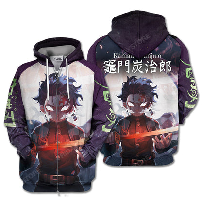 Demon Slayer T Shirt Kimetsu no Yaiba Kamado Tanjiro 3d Dark Purple Hoodie Demon Slayer Hoodie