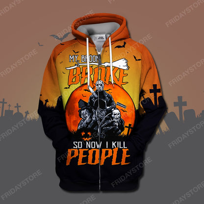 Unifinz Horror T-shirt My Broom Broke So Now I Kill People T-shirt High Quality Horror Hoodie Sweater Tank 2026