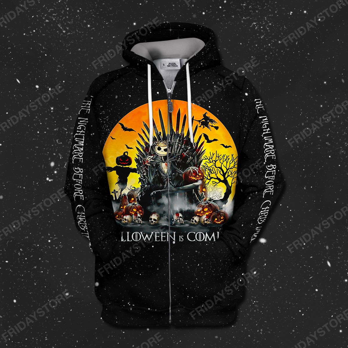 Unifinz TNBC T-shirt Jack Skellington On The Throne Halloween Is Coming T-shirt Cool Awesome TNBC Hoodie Sweater Tank 2026