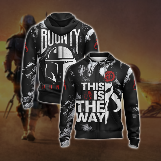  SW Hoodie SW Mandalorian Bounty Hunters This Is The Way Black Zip Hoodie Adult Full Print Unisex